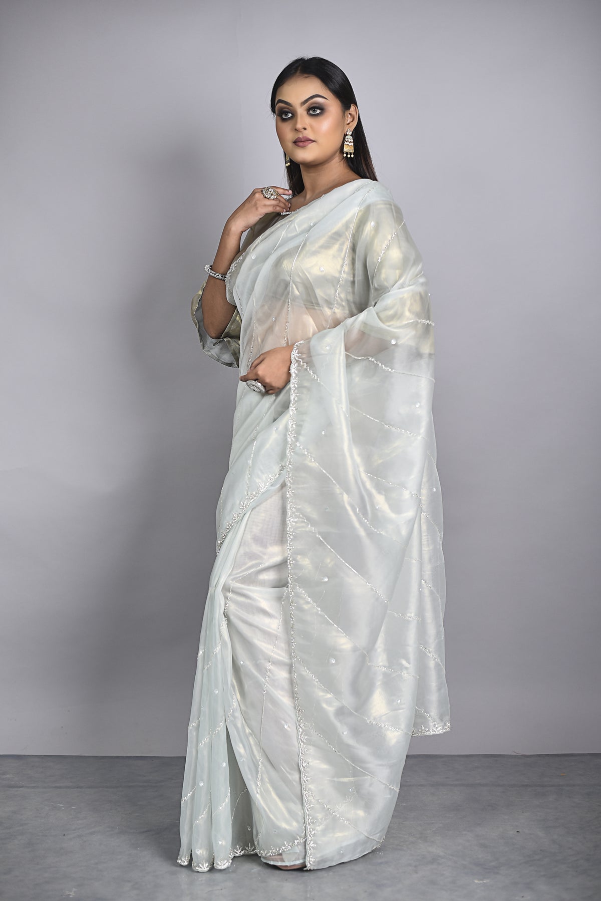 Silver Tissue Saree Main image