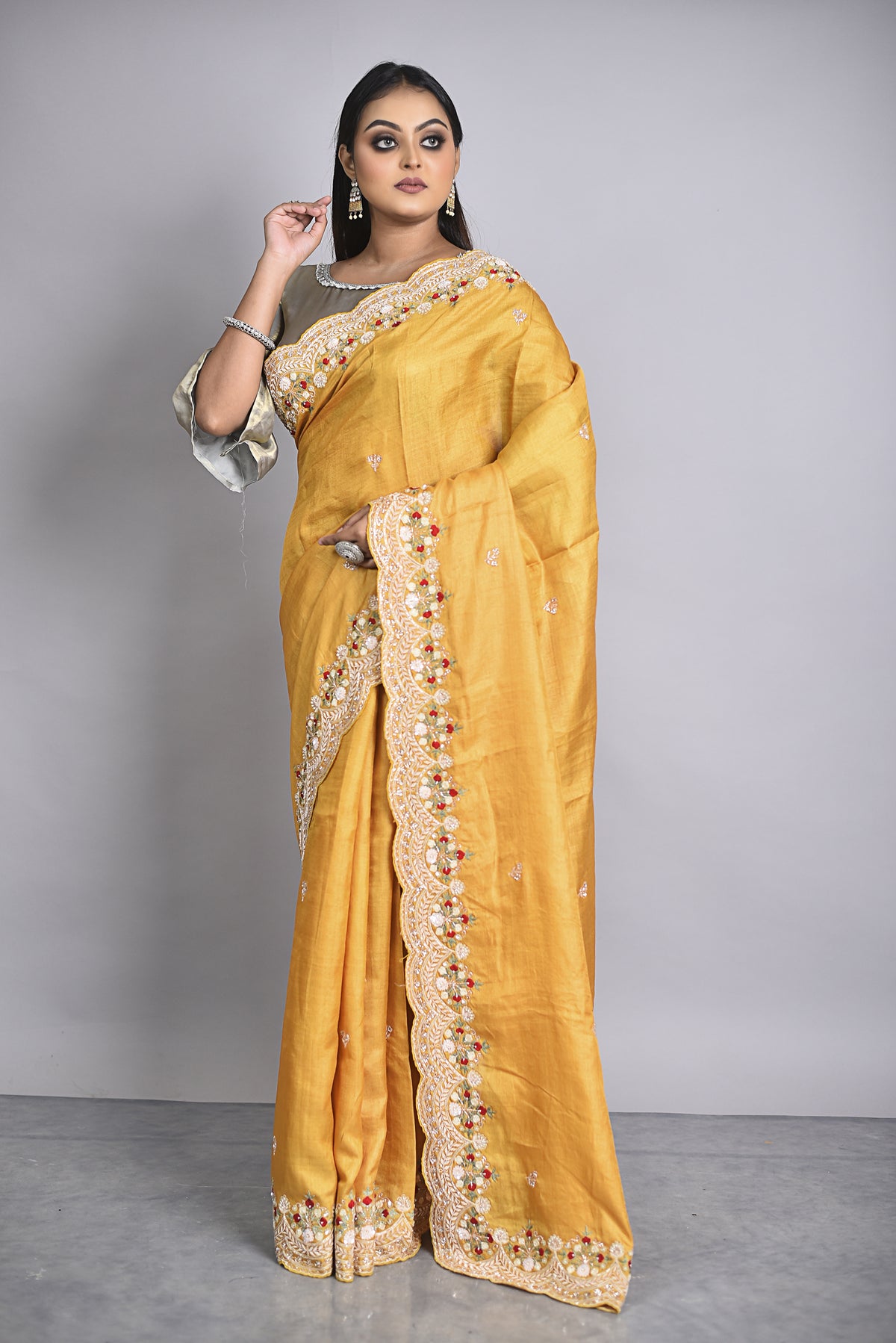 Mustard Organza Handwork Saree