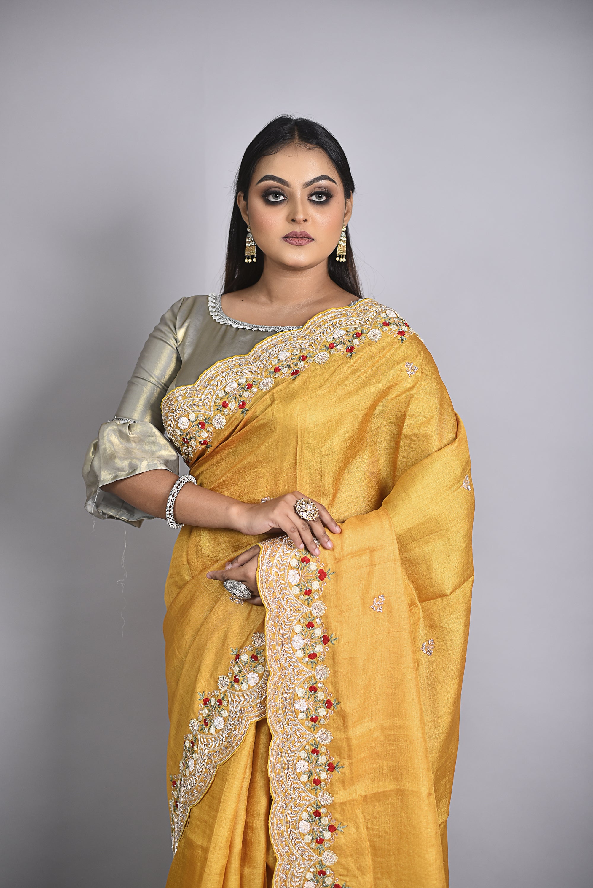 Mustard Organza Handwork Saree