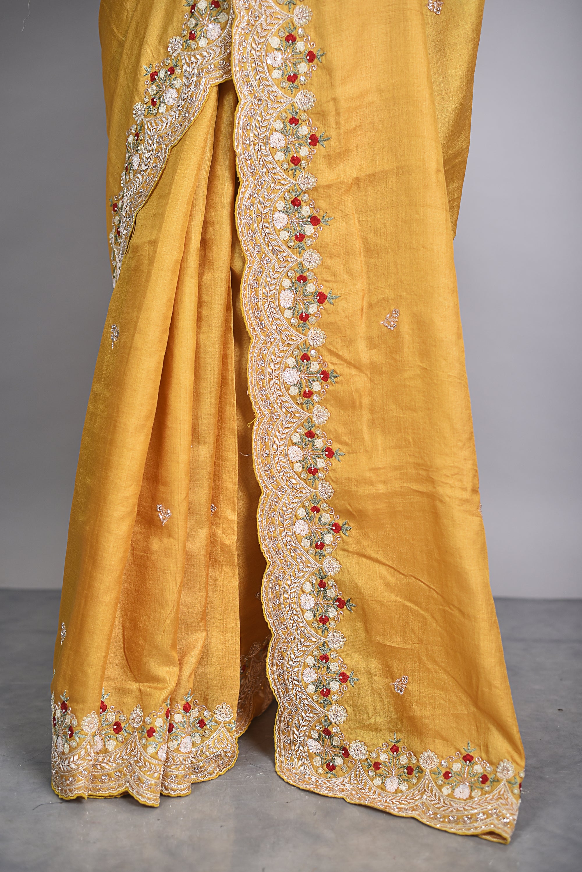 Mustard Organza Handwork Saree