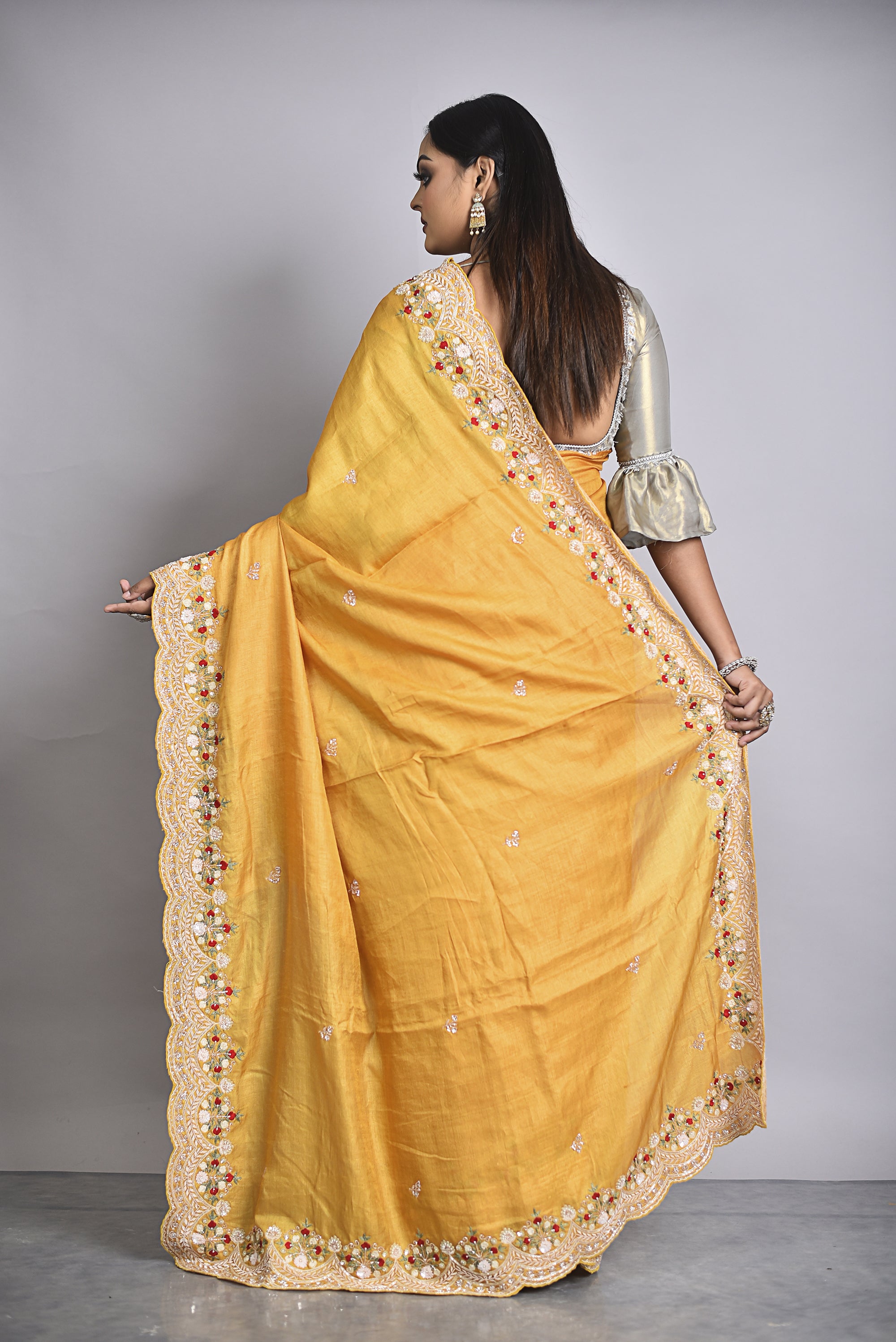 Mustard Organza Handwork Saree