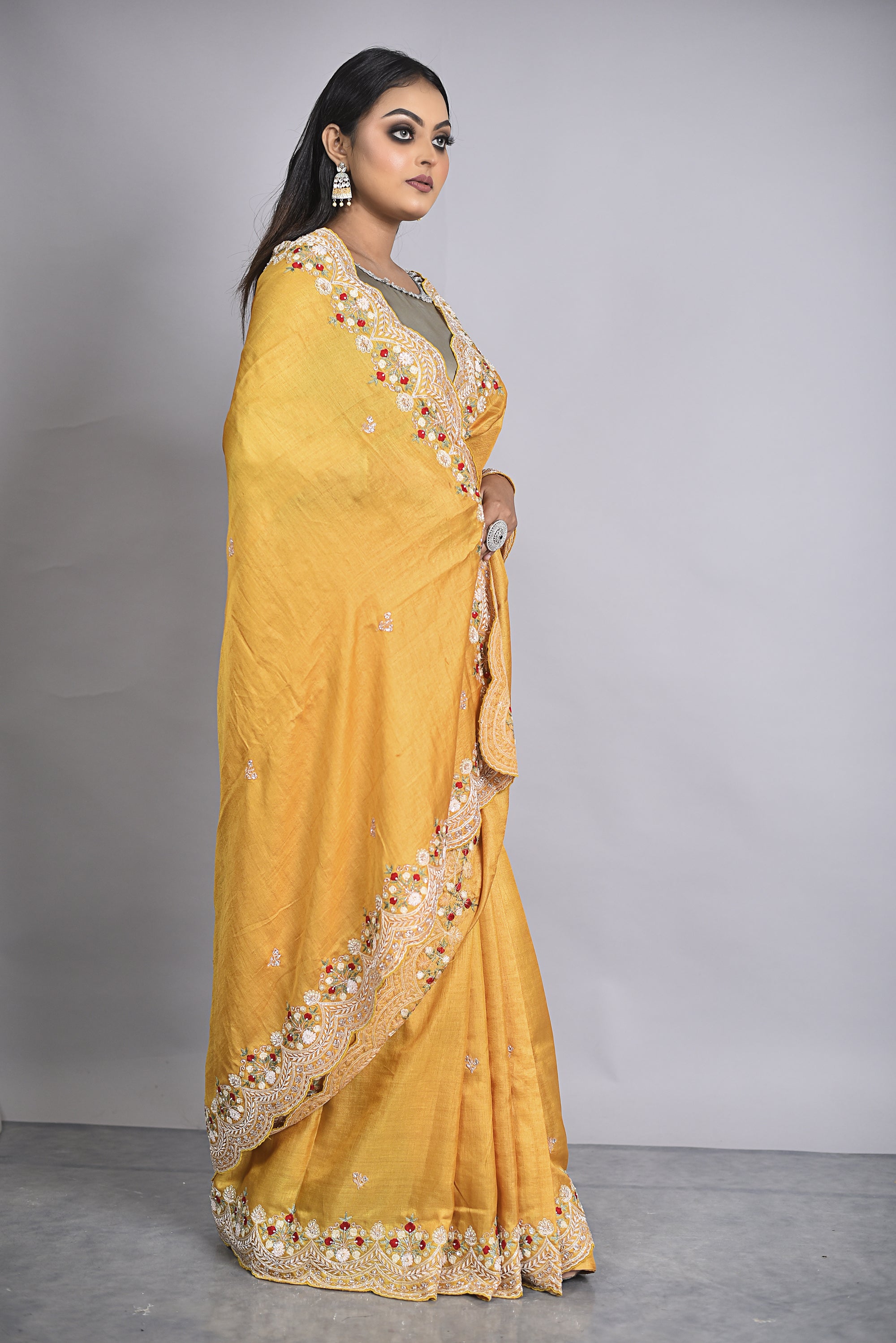 Mustard Organza Handwork Saree