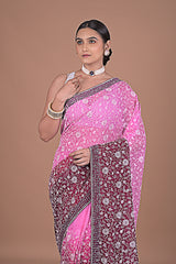 Georgette saree with Jaal embroidery