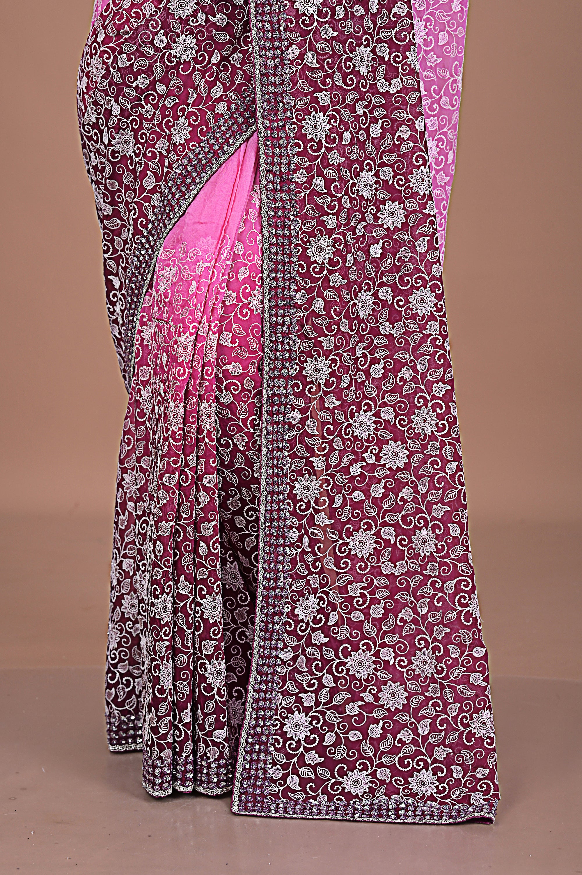 Georgette saree with Jaal embroidery