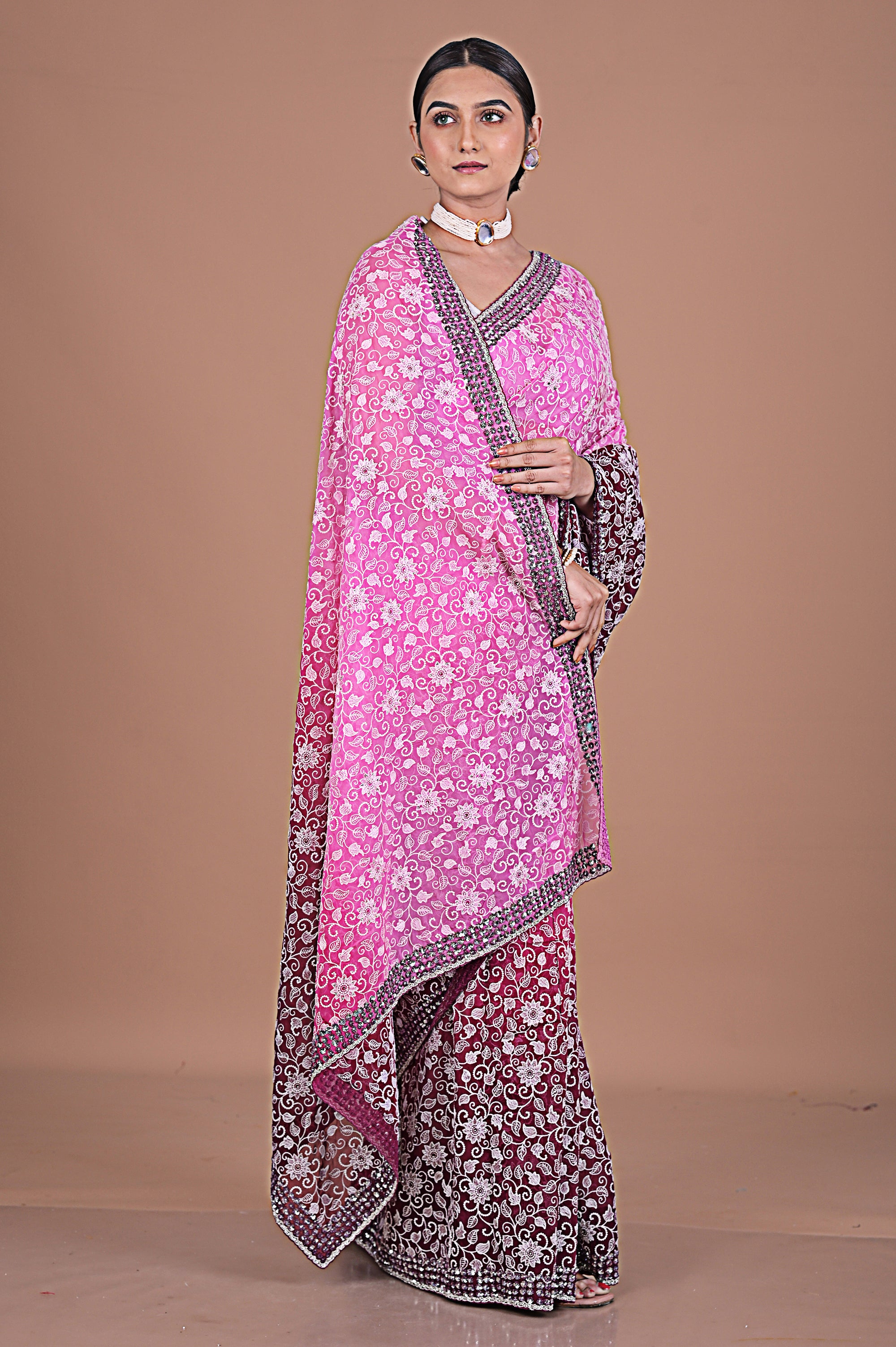 Georgette saree with Jaal embroidery