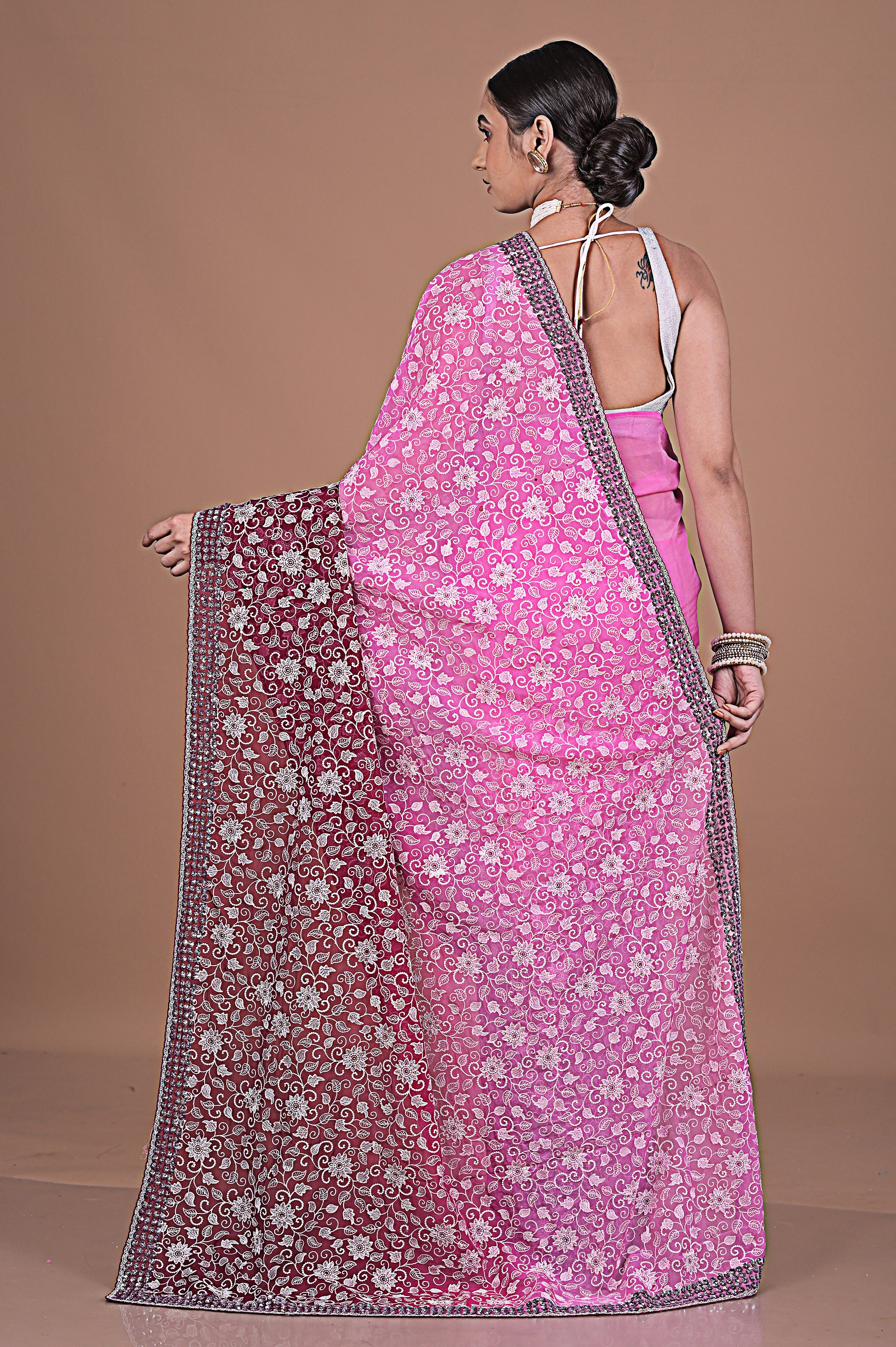 Georgette saree with Jaal embroidery