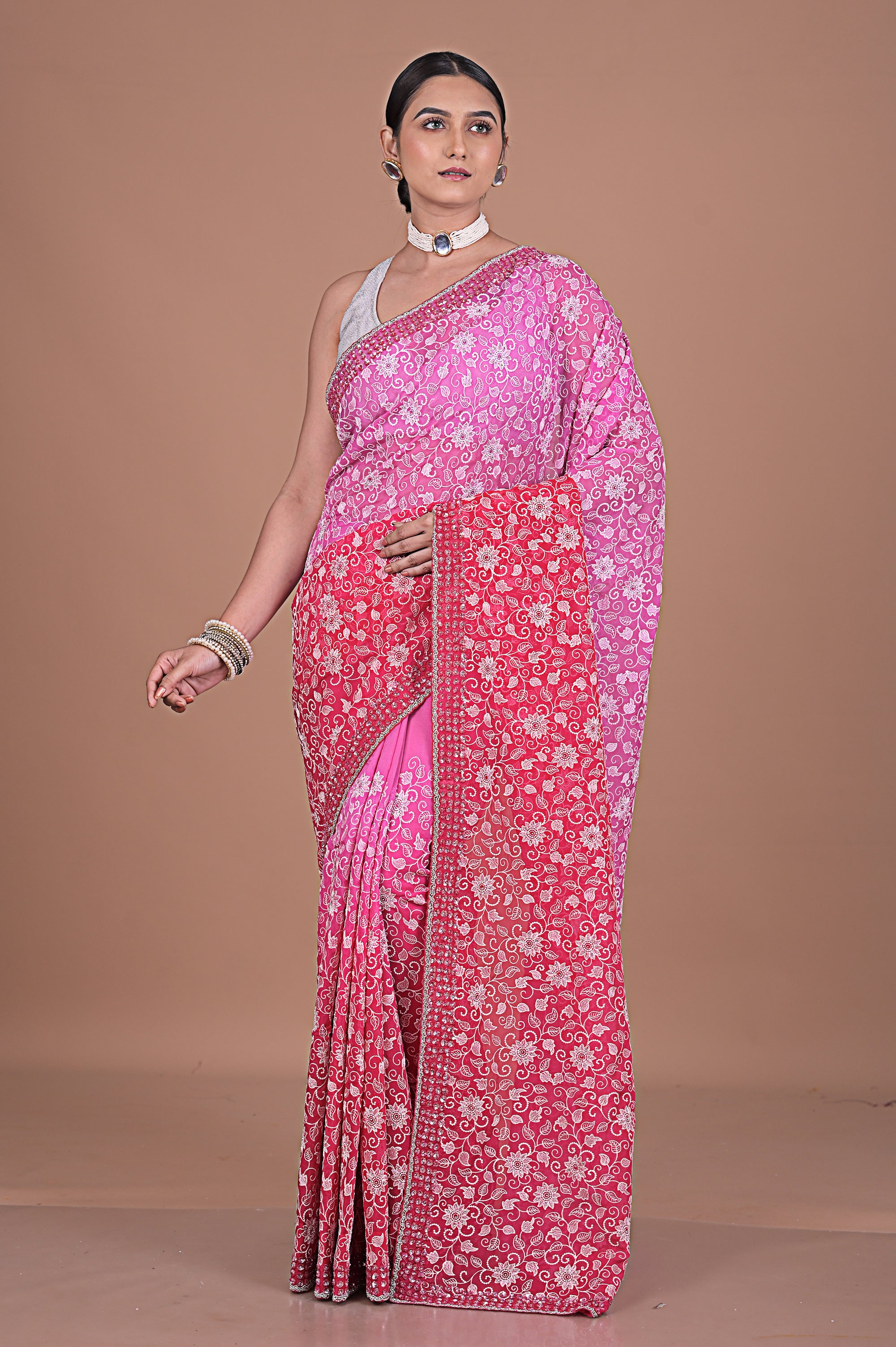 Georgette saree with Jaal embroidery