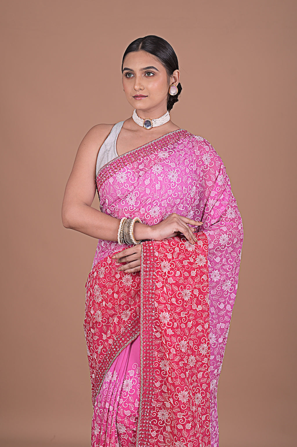 Georgette saree with Jaal embroidery