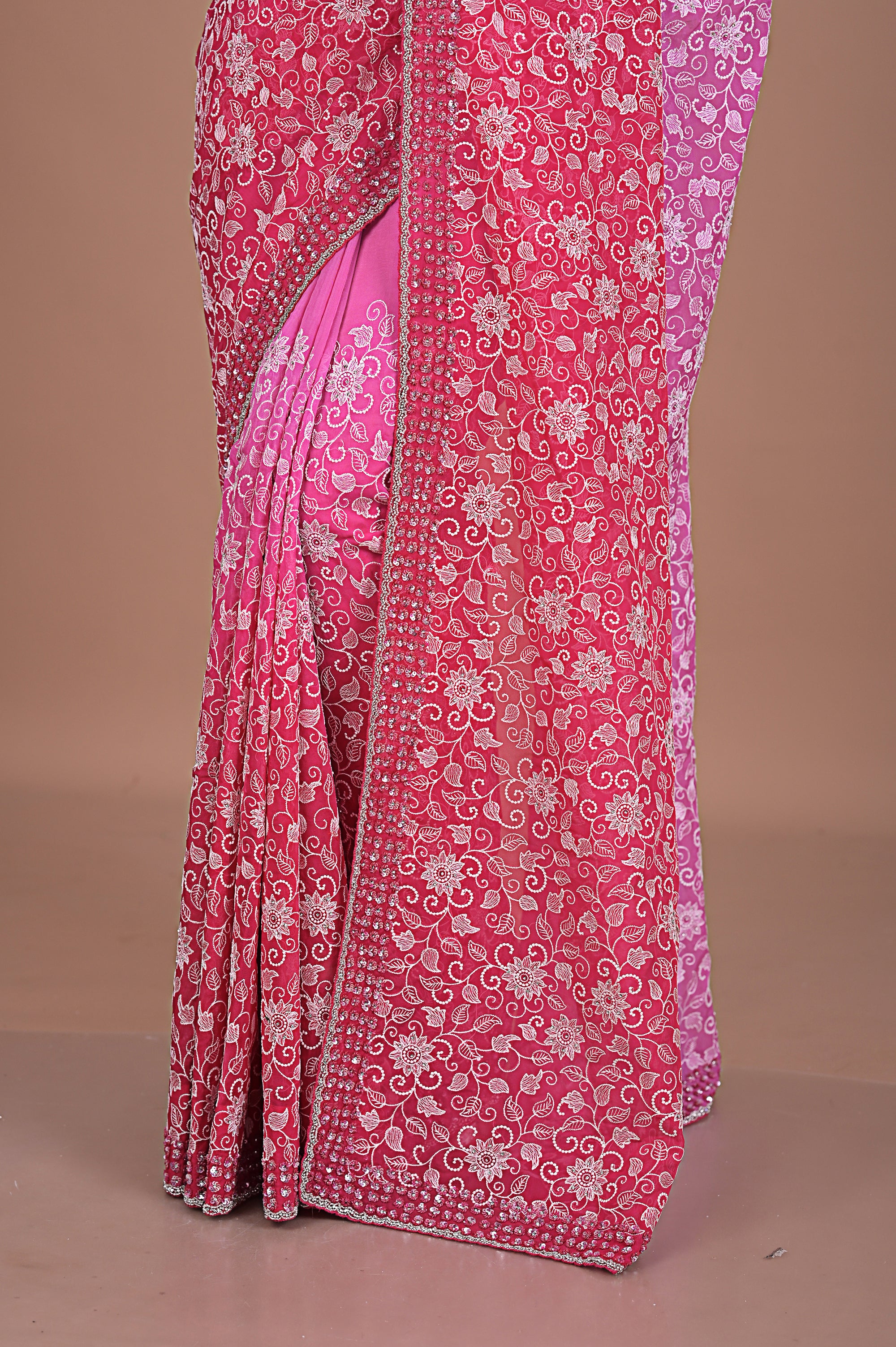 Georgette saree with Jaal embroidery