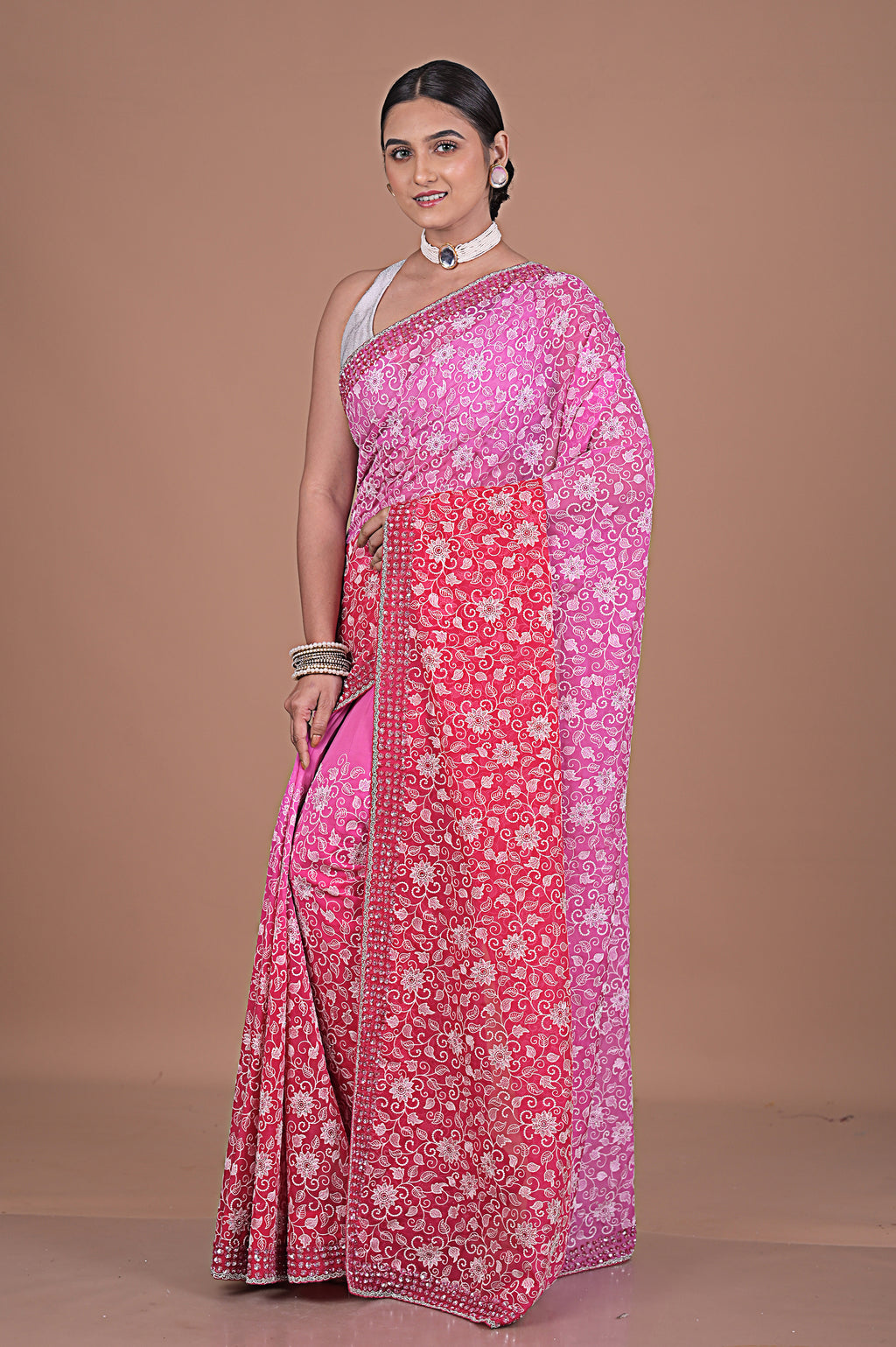 Georgette saree with Jaal embroidery