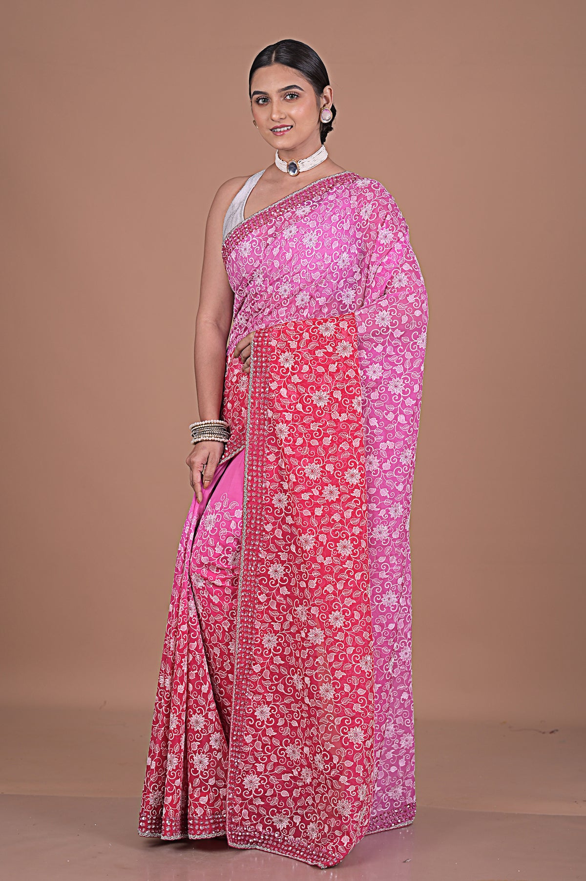Georgette saree with Jaal embroidery
