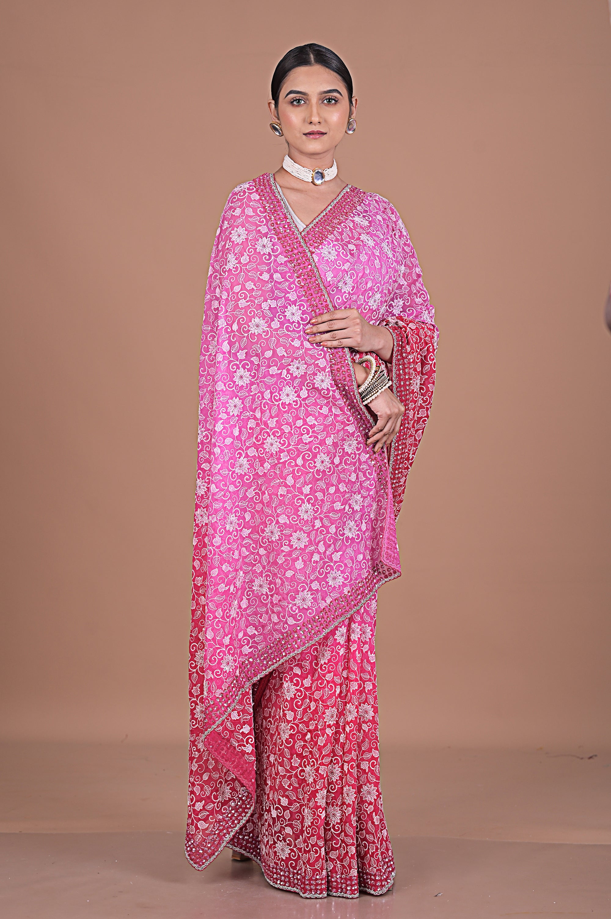 Georgette saree with Jaal embroidery