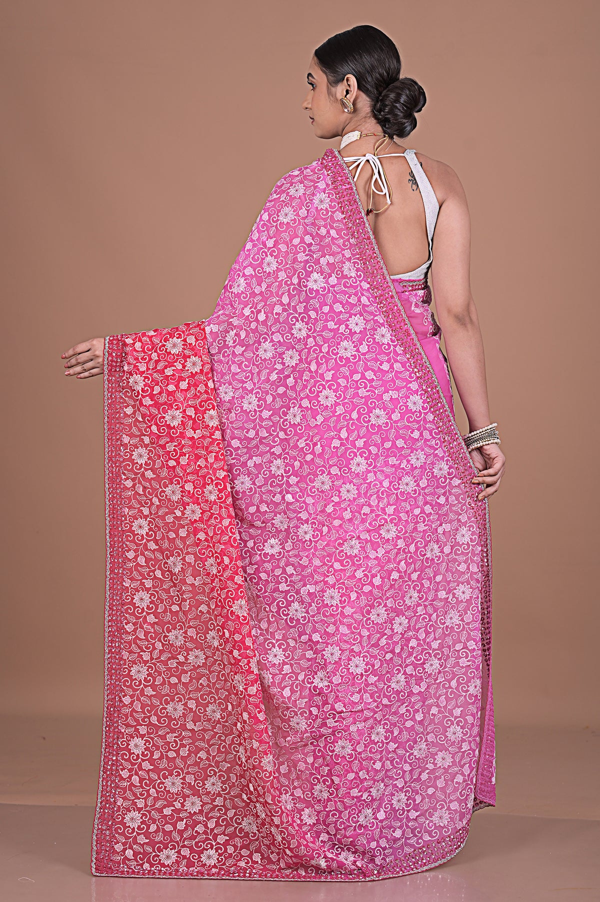 Georgette saree with Jaal embroidery