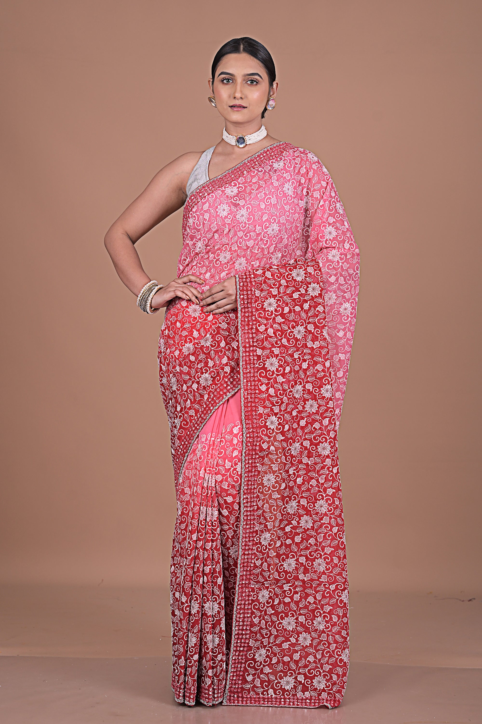 Georgette saree with Jaal embroidery