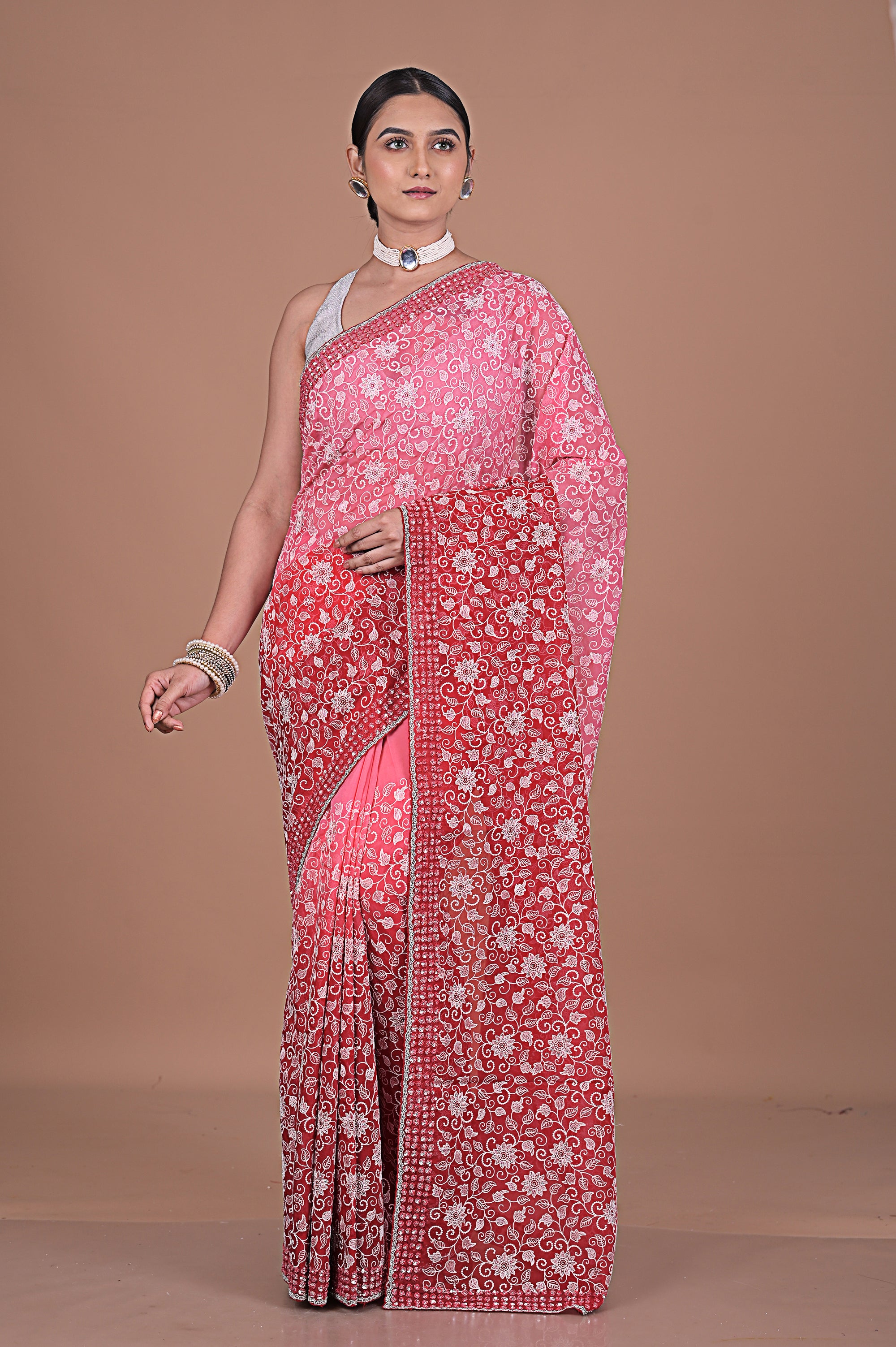 Georgette saree with Jaal embroidery