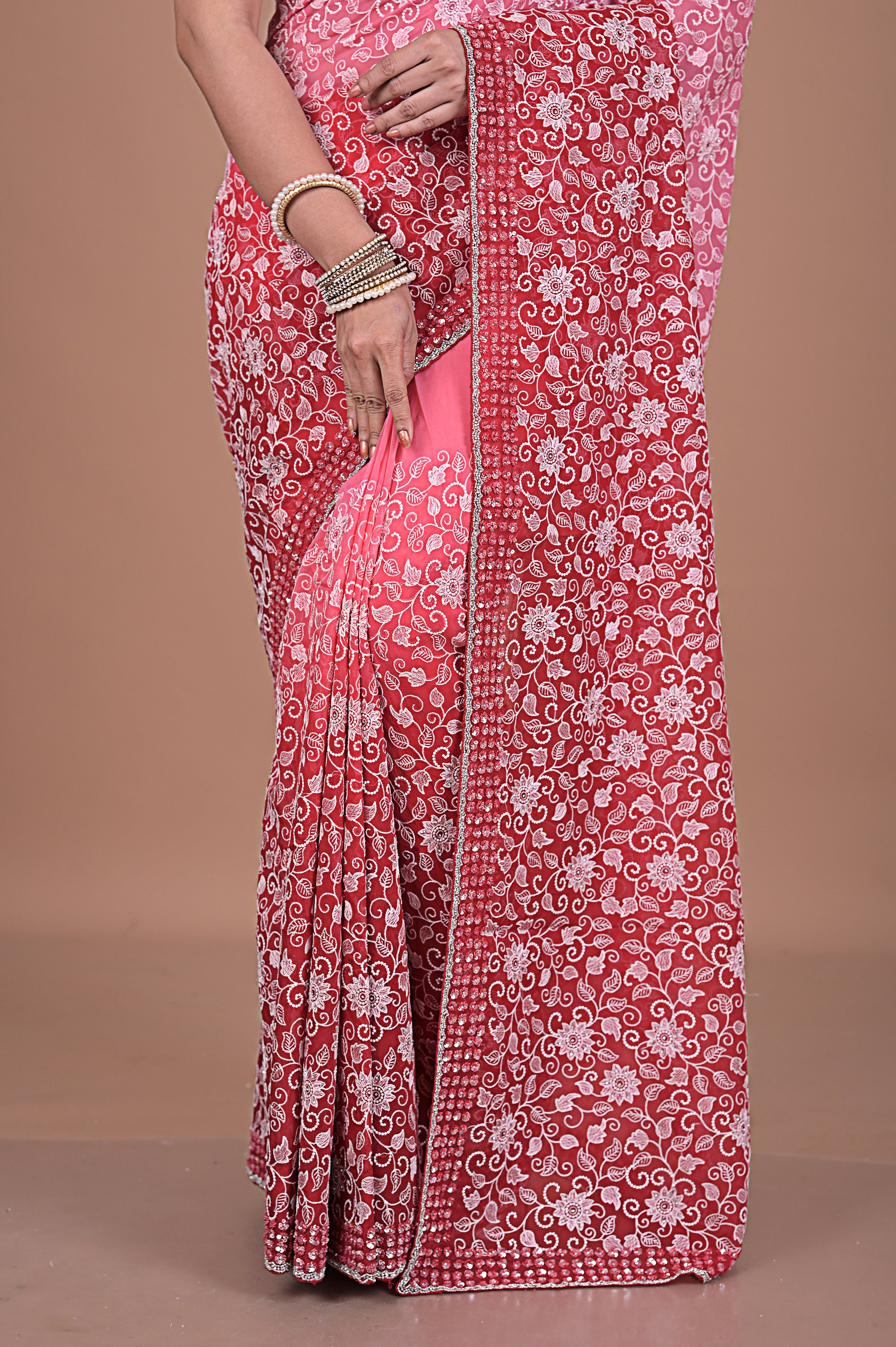 Georgette saree with Jaal embroidery