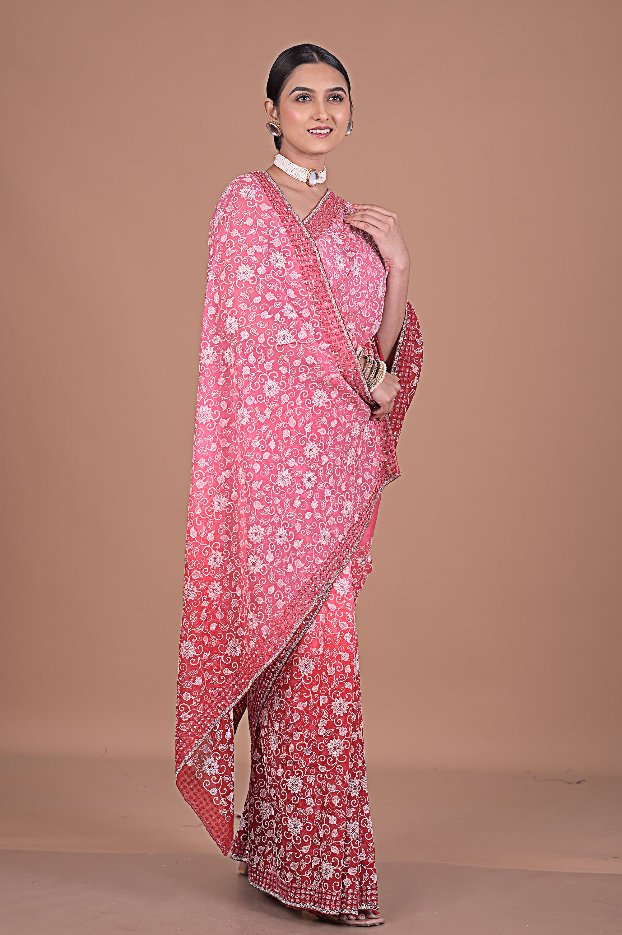 Georgette saree with Jaal embroidery