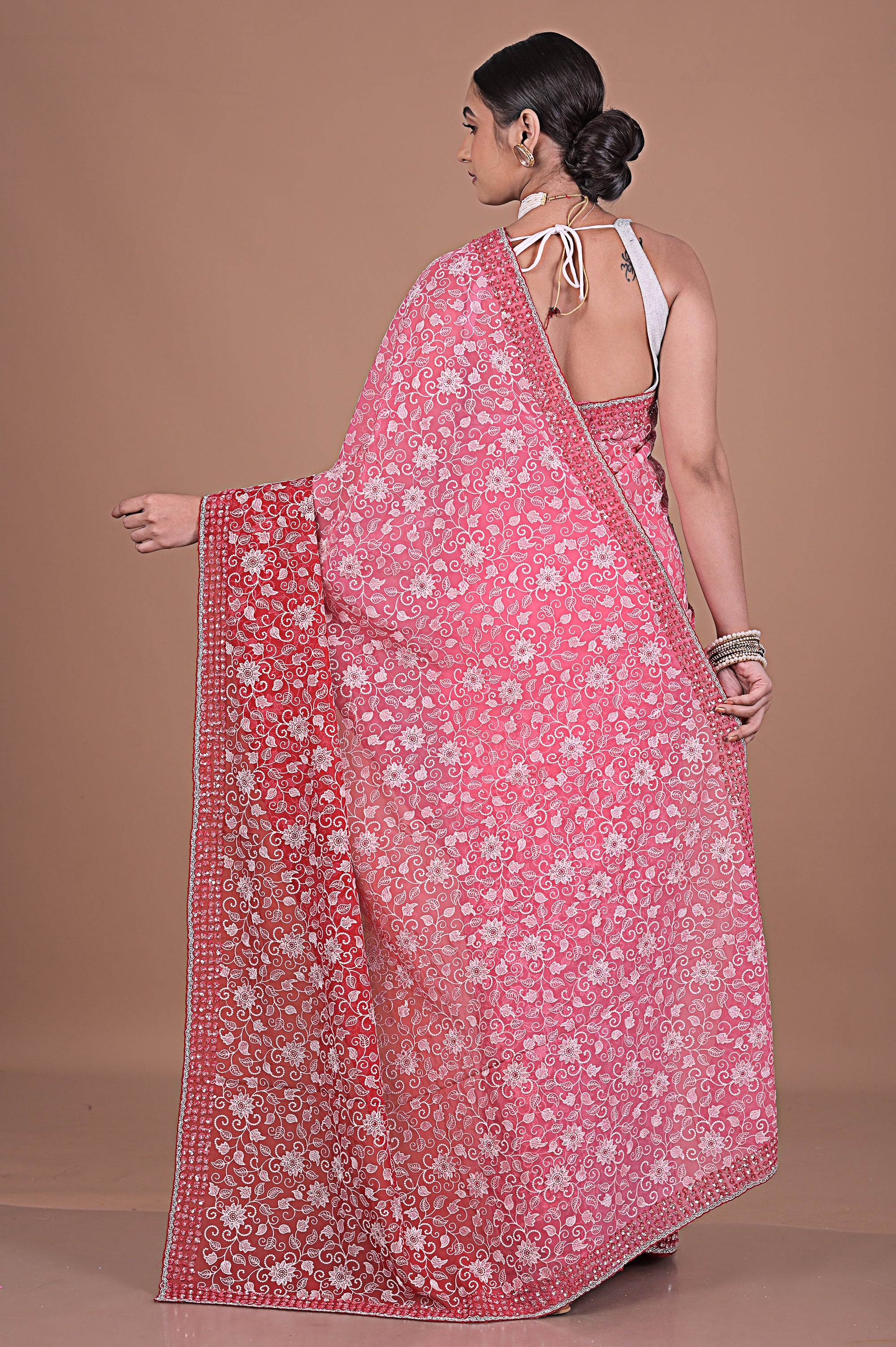 Georgette saree with Jaal embroidery