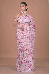 Georgette Printed saree with hand embroidered border