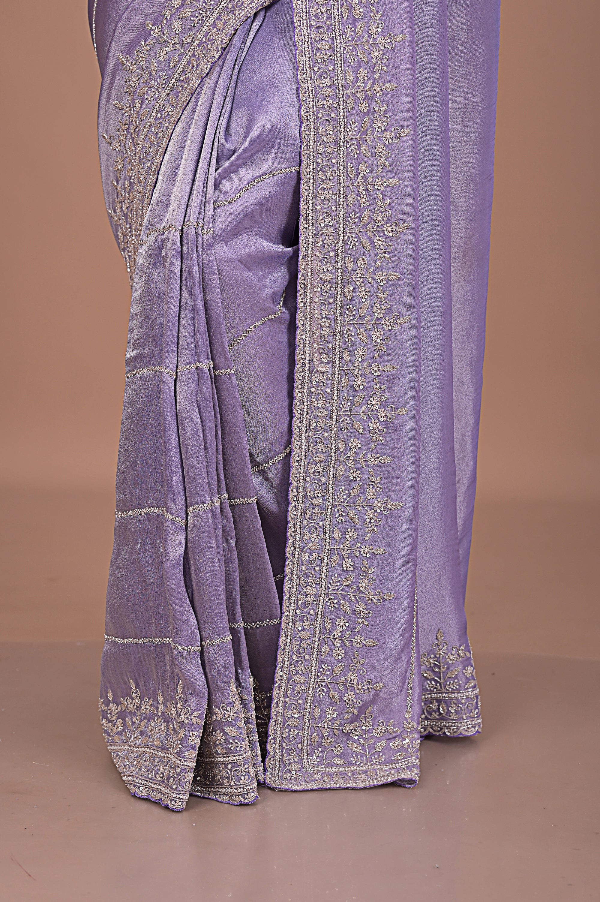 Silk tissue saree with cutdana work embroidery