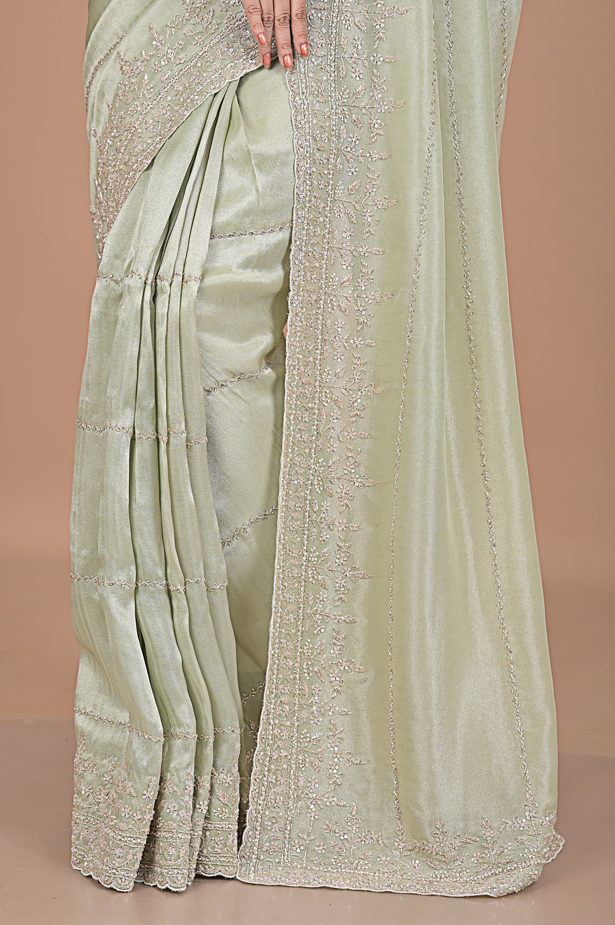 Silk tissue delicately embroidered with zardosi work