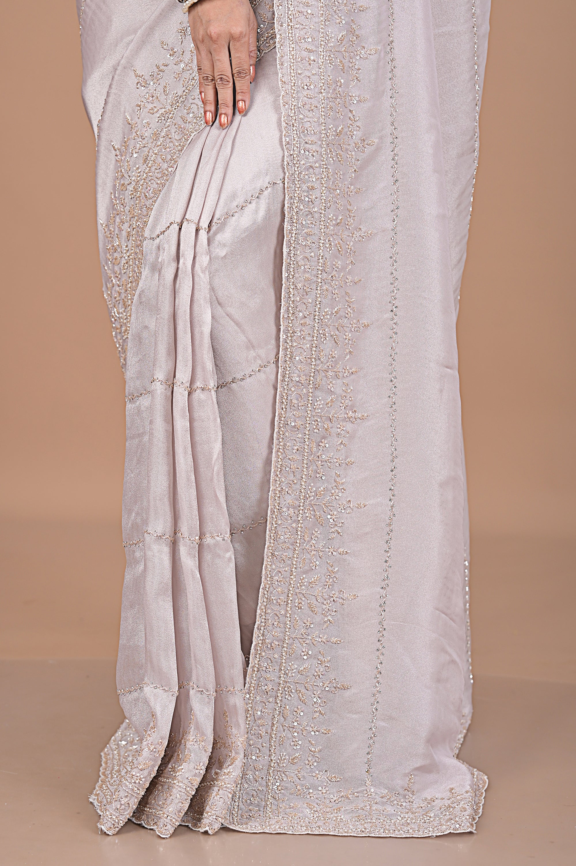 Silk tissue delicately embroidered with zardosi work