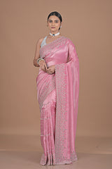 Silk tissue saree with cutdana work embroidery