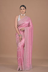 Silk tissue saree with cutdana work embroidery