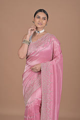 Silk tissue saree with cutdana work embroidery