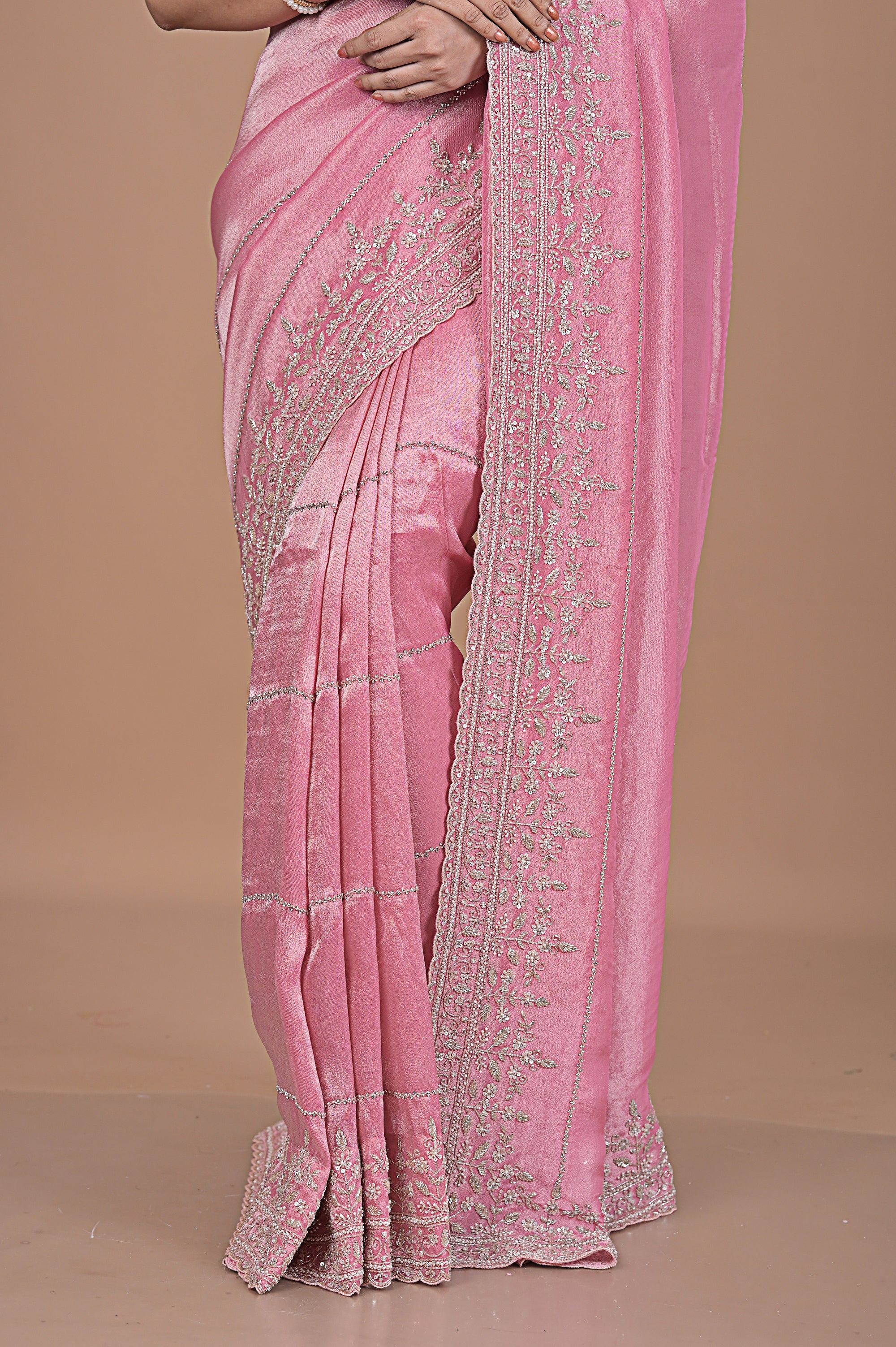 Silk tissue delicately embroidered with zardosi work