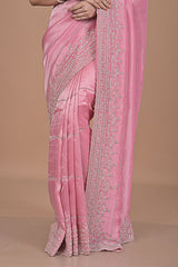 Silk tissue saree with cutdana work embroidery