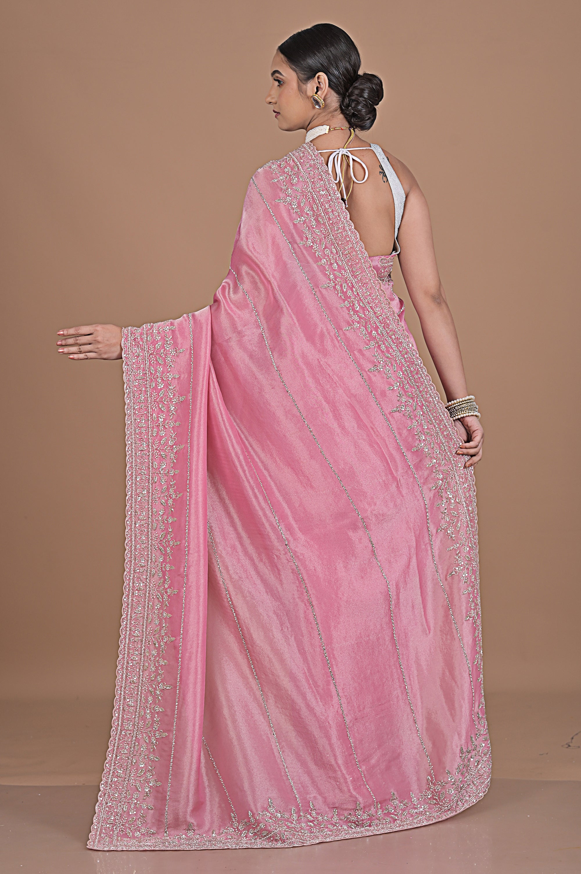 Silk tissue delicately embroidered with zardosi work