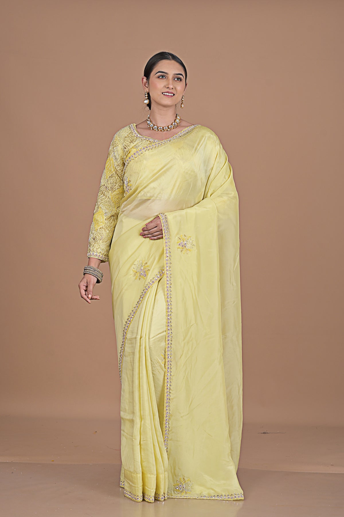 Crepe silk with embroidered border heavy blouse