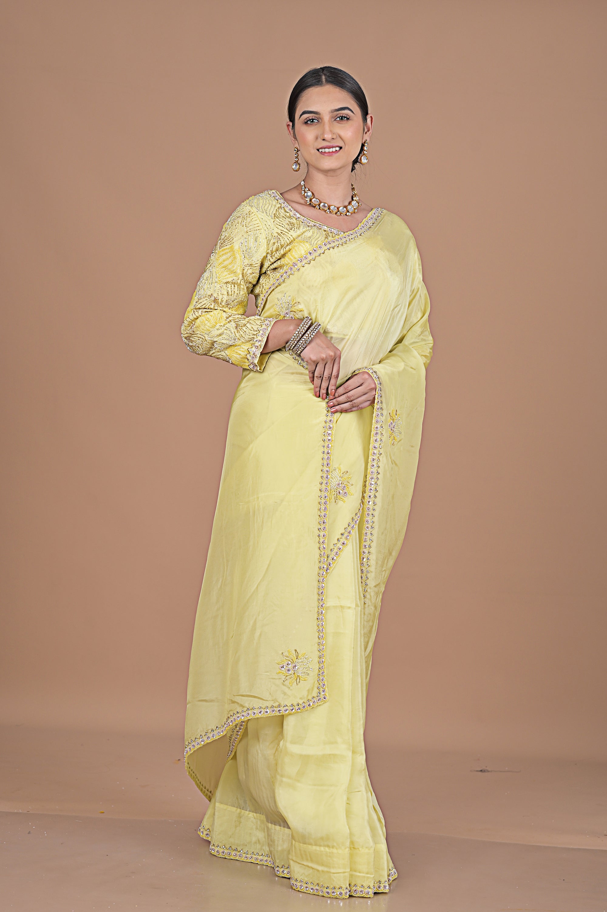 Crepe silk with embroidered border heavy blouse Secondary image