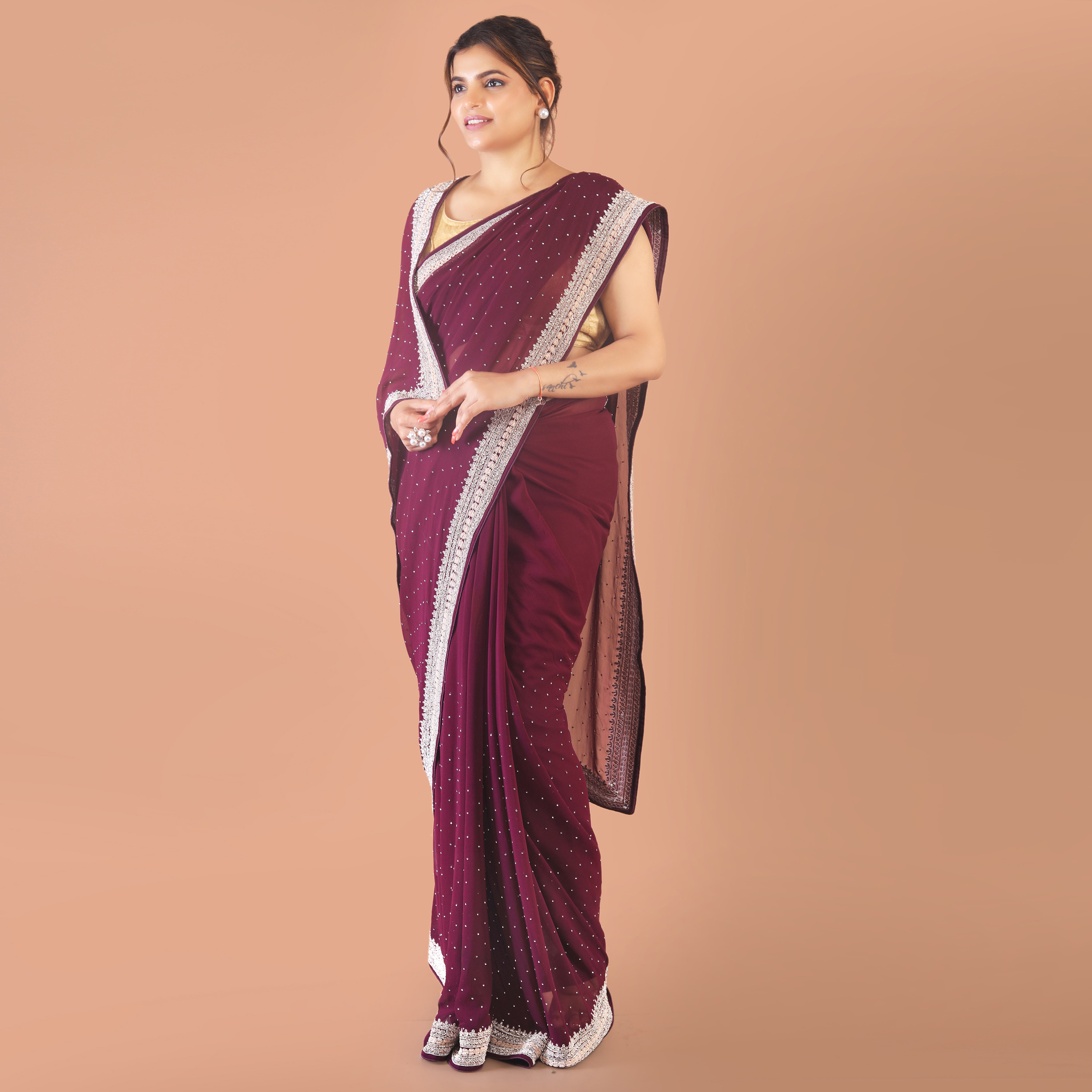 georgette  with cutdana and pearly border work Secondary image