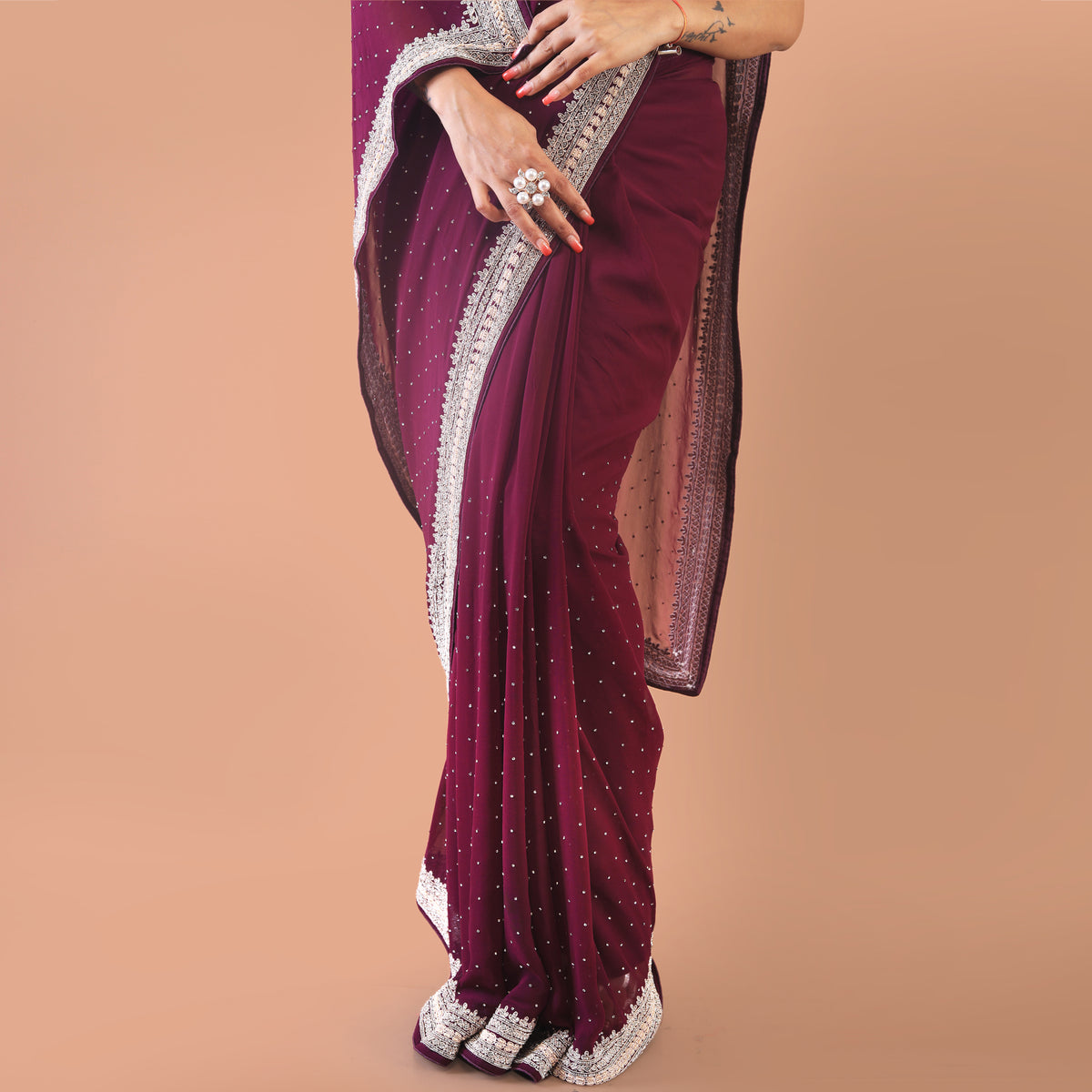 georgette  with cutdana and pearly border work