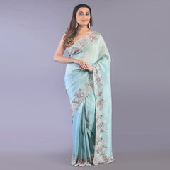 Silk tissue saree cut dana and zardosi work