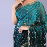 Glass tissue saree with Jaal embroidery