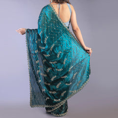 Glass tissue saree with Jaal embroidery