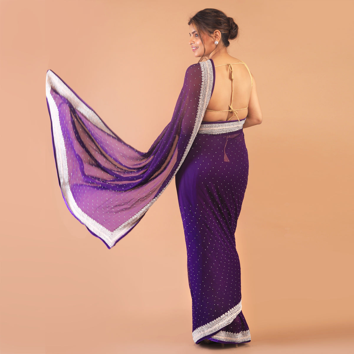 georgette  with cutdana and pearly border work