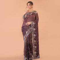 Silk tissue saree cut dana and zardosi work