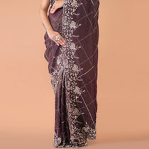 Silk tissue saree cut dana and zardosi work