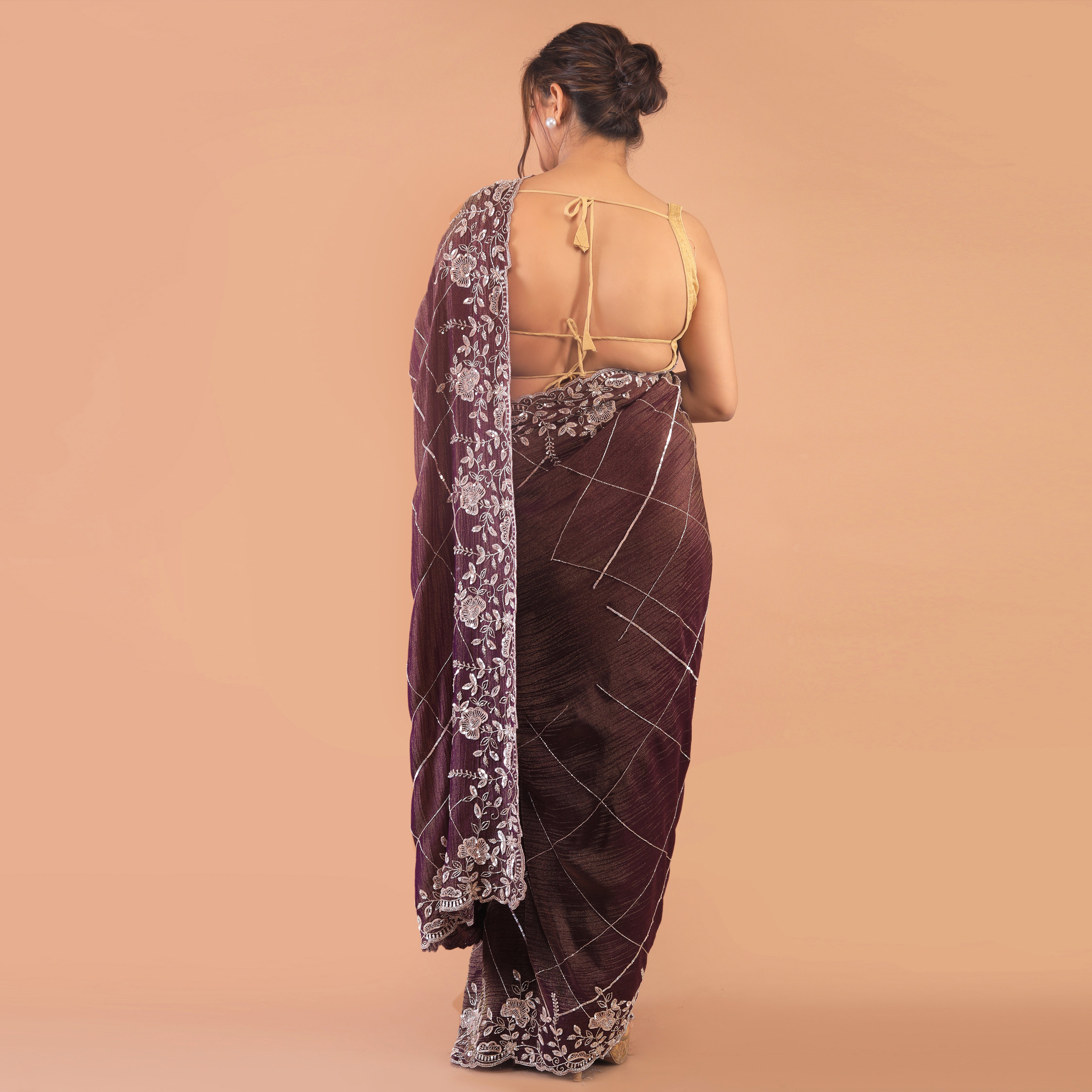 Silk tissue saree cut dana and zardosi work