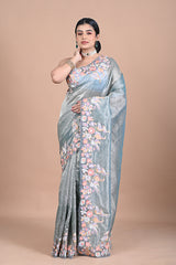 Crushed georgette tissue with embroidery work saree