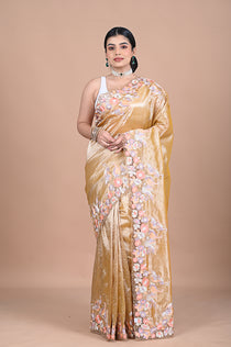 Tissue saree with machine embroidery