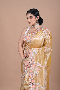Tissue saree with machine embroidery