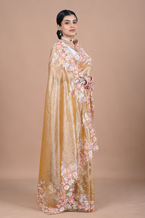 Tissue saree with machine embroidery