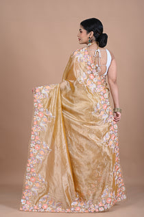 Tissue saree with machine embroidery