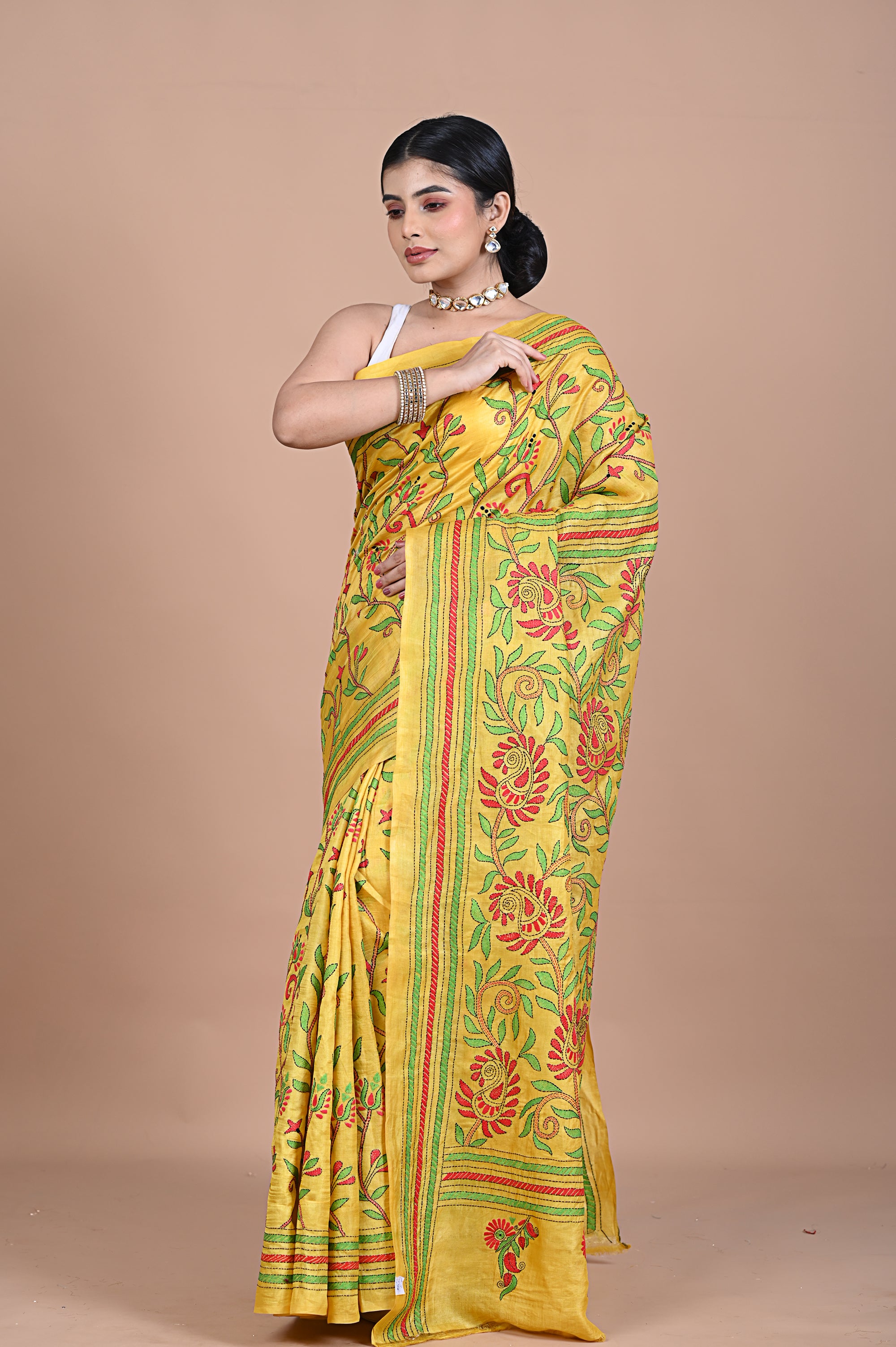 Kantha On Tusser silk