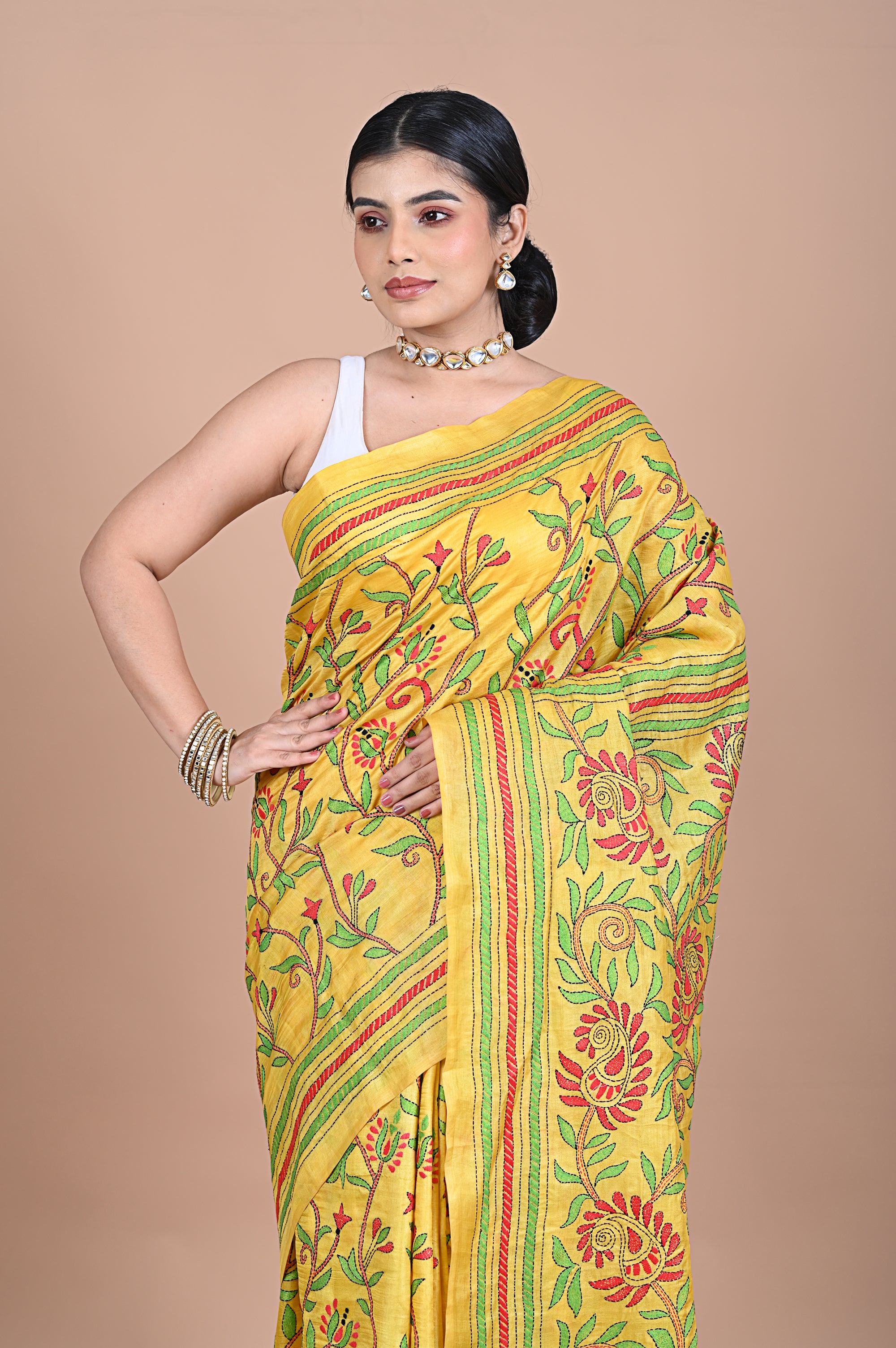 Kantha On Tusser silk